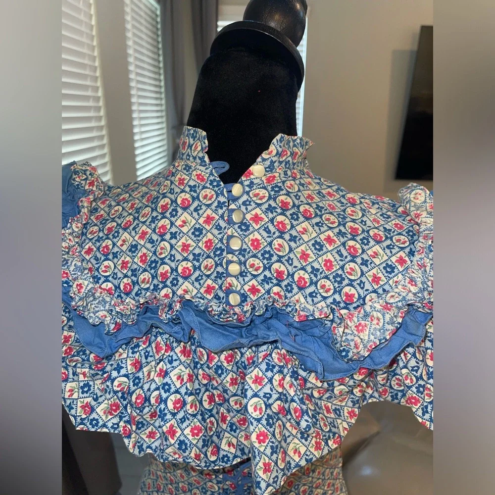 Vintage 1930s? Cotton Calico lawn handmade prairie cottage back lace up dress XS - Picture 6 of 10